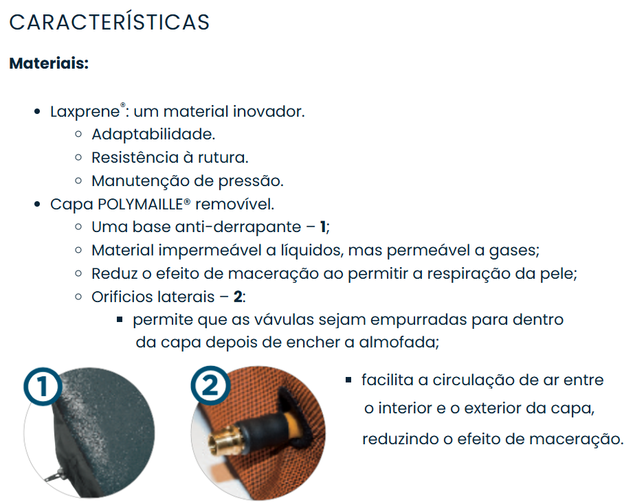 Carateristcias.Almofada.POLYAIR